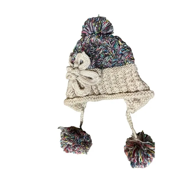 Cute Winter Beanie Pom Pom Tie Used Womens One Size - Image 6