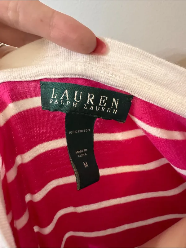 Lauren Ralph Lauren Pink White Stripe Tank Top Medium Button - Image 4