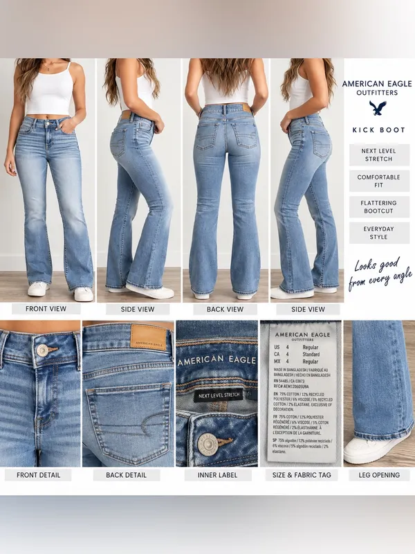 merican Eagle Kick Boot Jeans Women’s Size 4 Regular Next Level Stretch light W - Image 2