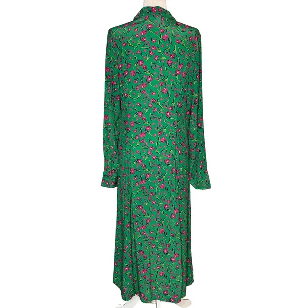Long Tall Sally Green Button Front Midi Dress US 12 Large Shift Pink Floral - Image 8