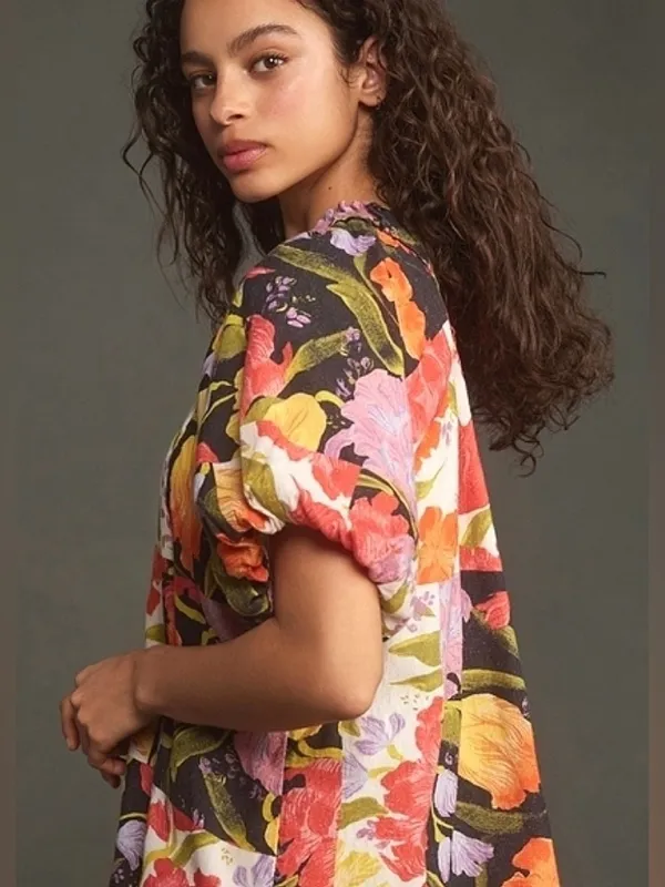 Anthropologie‎ x Yukiko Noritake floral one sleeve mini shift dress size xxsp - Image 2