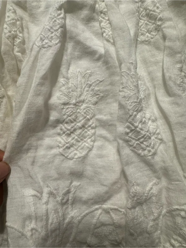 Cara Cara White Linen Eyelet Mini Skirt XS Embroidered Lace Hem - Image 5