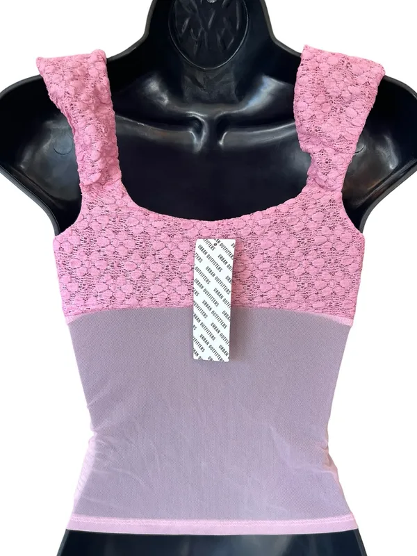 Urban Outfitters Kimchi Blue Dalilah Lace Cropped Top in Pink Small - Image 7
