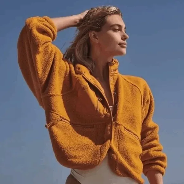 Free People Hit The Slopes Fleece‎ Jacket Russet Orange Oversized Small - Image 11
