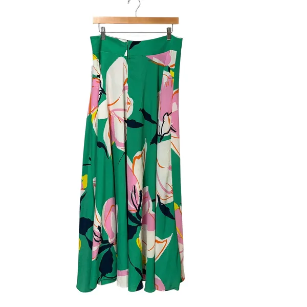 Premier Amour Green Pink Floral High Waist Maxi Skirt Large Crepe Flowy Summer - Image 3