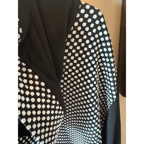 Grace Black White Polka Dot Cowl Neck Tunic Top Mixed Pattern Zipper Detail L - Image 3