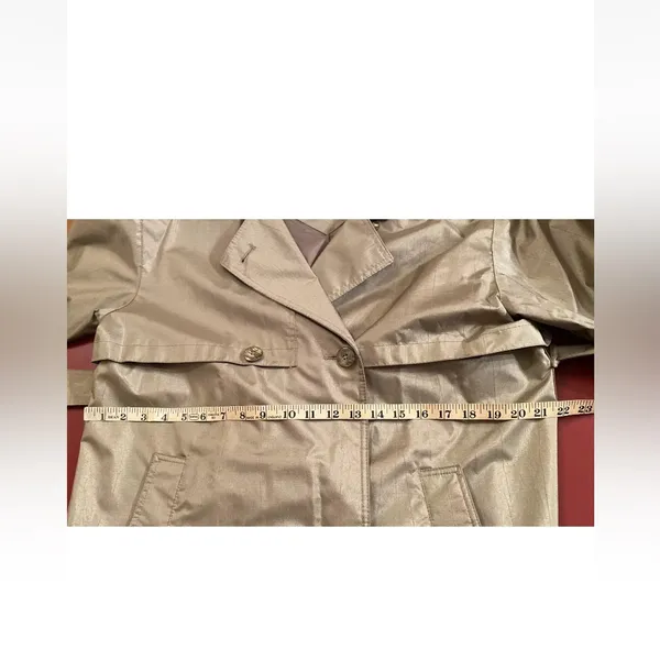 Worthington Essentials Womens 10P Olive Trench Coat Vintage Petite Raincoat Belt - Image 5