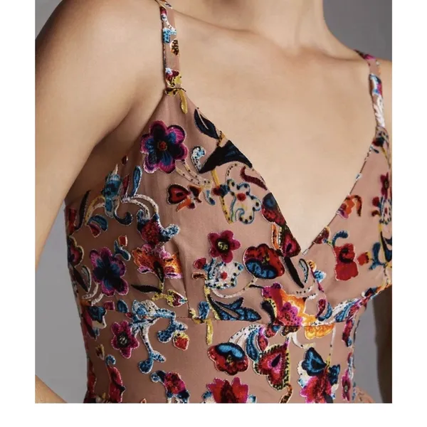 Flounced Floral Burnout Velvet Jumpsuit Size 8 - Image 2