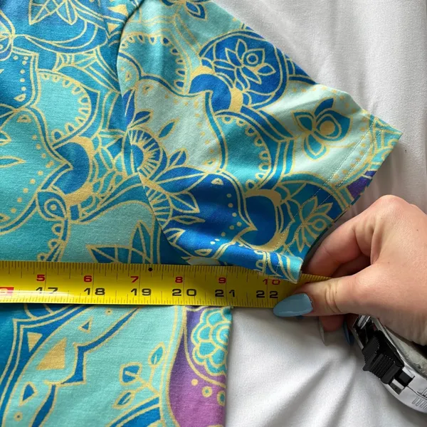 NWT Mandala V-Neck A-Line Midi Dress Blue Turquoise Boho Short Sleeve XL Hippie - Image 5