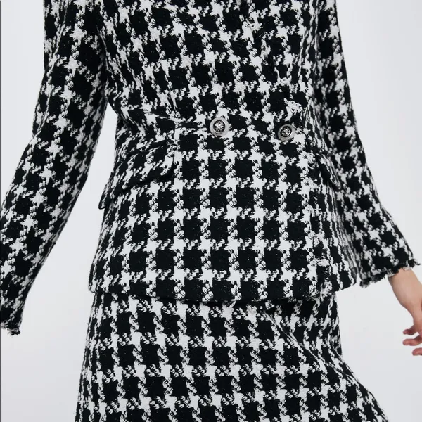 Zara TEXTURED TWEETED Houndstooth Blazer w/POCKETS BLACK/WHITE NEW - Image 11