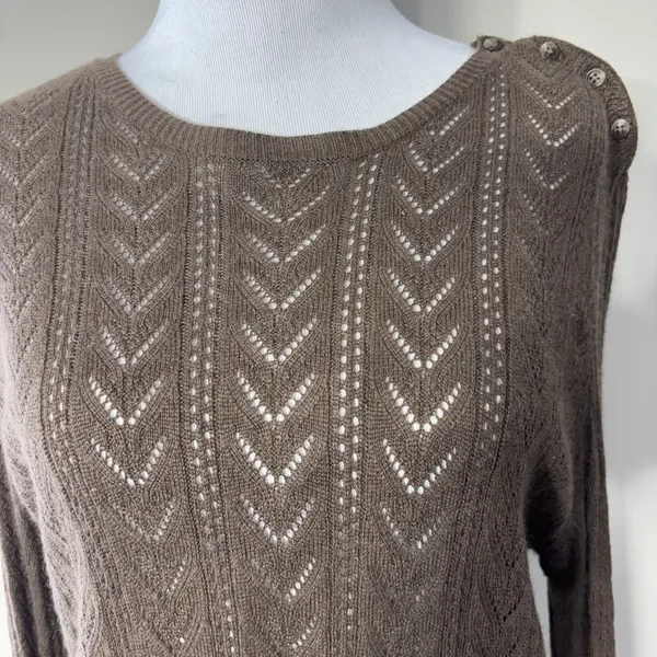 Ralph Lauren Silk Cashmere Sweater Womens‎ Large Green Brown Pointelle Open Knit - Image 5
