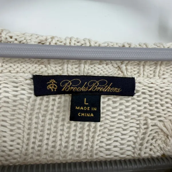 Brooks Brothers Silk Cotton Cable Knit Sweater Womens Large Cream Off White L‎ - Image 3