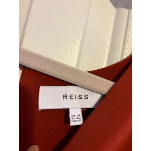 REISS Gracie Pleat Detailed Midi Dress‎ Rust Orange US 10 - Image 6