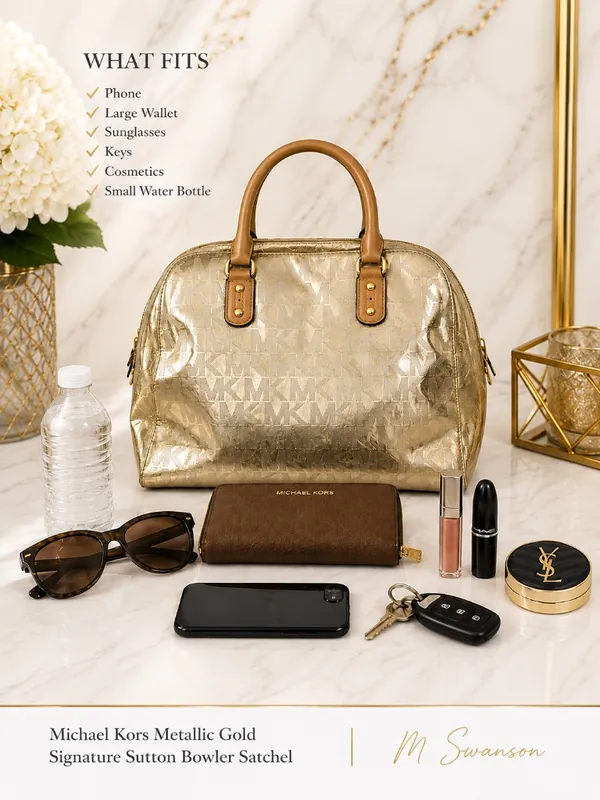 Michael Kors Sutton Bowler Satchel – Metallic Gold Signature - Image 11