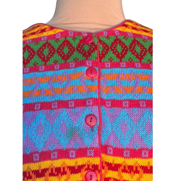 Vintage Benetton Rainbow Fair Isle Cardigan Cropped‎ Cotton Italy Artsy Dopamine - Image 3