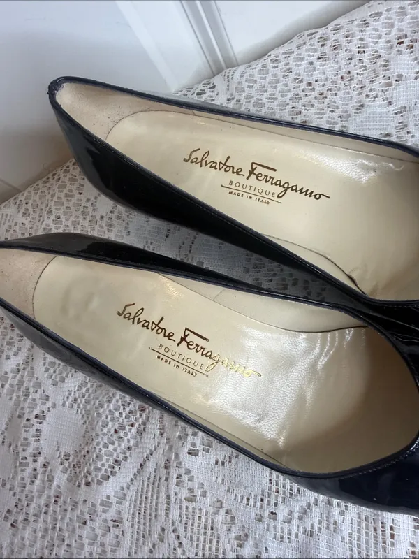 Salvatore Ferragamo Black Patent Leather kitten Heel heels pumps - Image 2