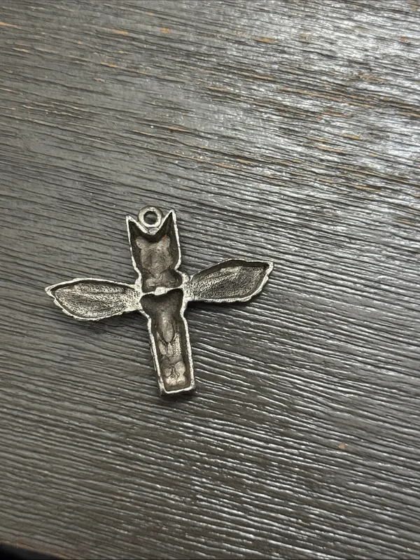 Vtg 70's MCM Stainless Steel Western Native Bird Totem Faux Turquoise Pendant - Image 4
