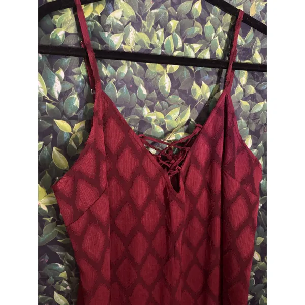 BAND OF THE FREE Lila Burgundy Autumn Slit Midi Dress Sleeveless Boho Medium - Image 6