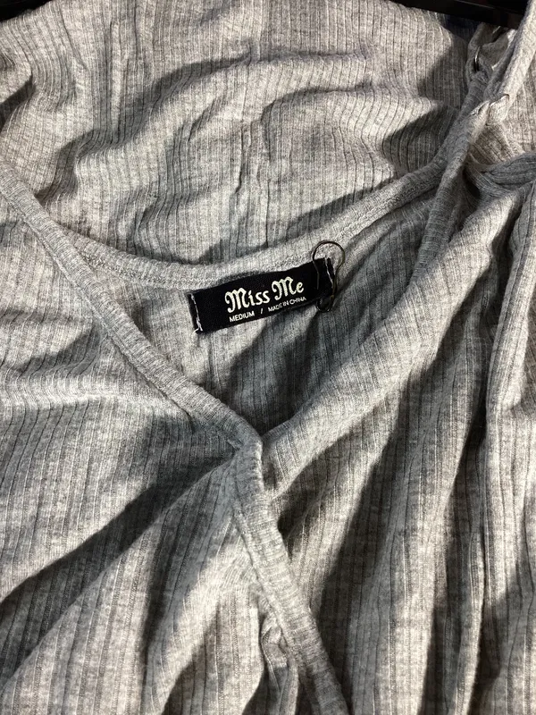 Miss Me Gray Ribbed Spaghetti Strap Surplice Dress With Slit Size Medium - Image 3
