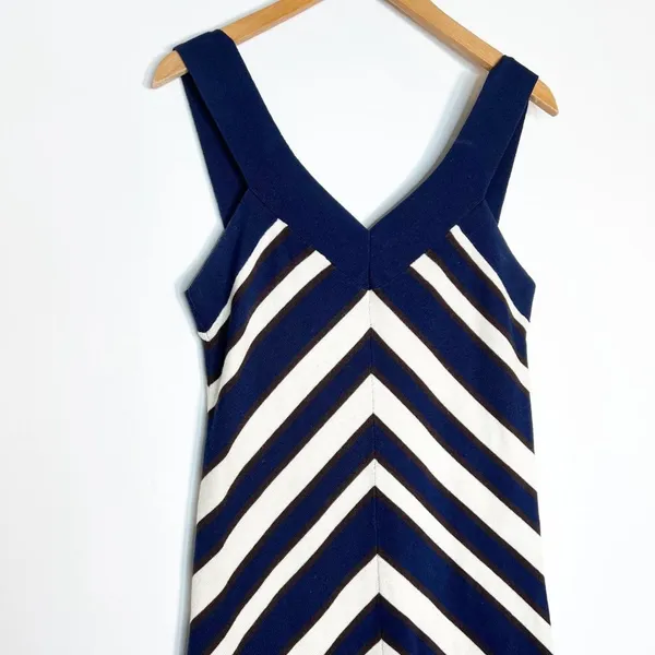 Milly of New York Navy Blue Cream Brown Silk Cashmere Sweater Dress Womens M - Image 7