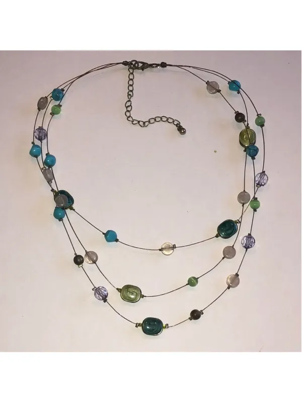 Multicolor Boho Wire Beaded Necklace Green - Image 2