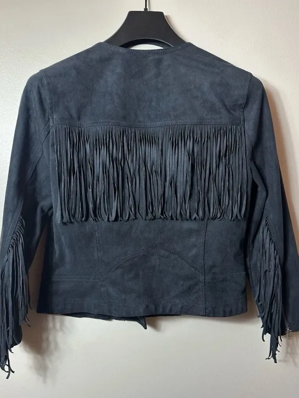 Hollister Black Faux Suede Fringe Moto Biker Jacket Size M - Image 2