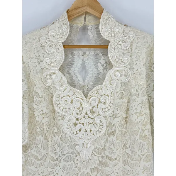 Vintage‎ Scott McClintock Ivory Cream Lace Pleated Dress Evening Gown Size 14 - Image 6