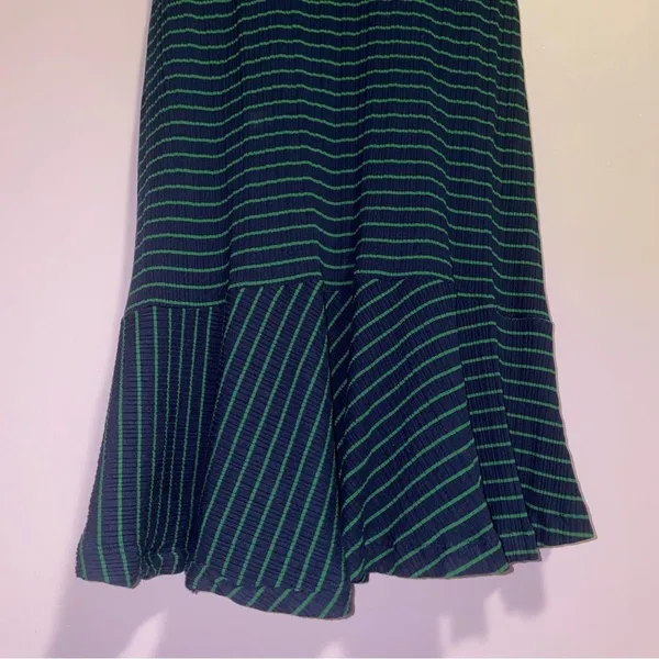 Anthropologie Maeve XS Midi Dress Blue Green Stripe 3/4 Sleeve - Image 4