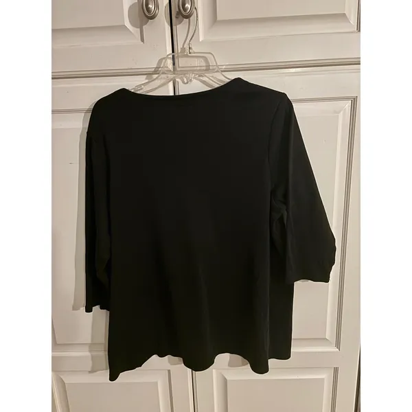 J. Jill Pima Cotton 3/4 Sleeve V-Neck Top Black 1X Womens - Image 5