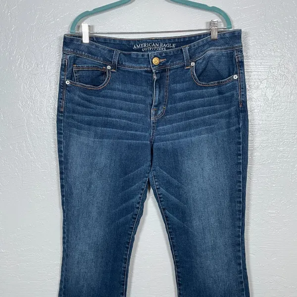 American Eagle Women 16 Kick Boot Jeans Western Cowgirl Festival Stretch Blue - Image 3