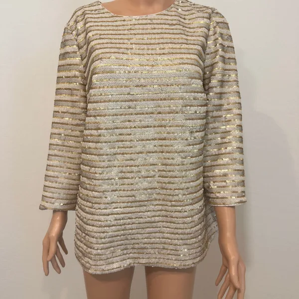 Boden 14 gold sequin 1/2 sleeve top formal blouse lined striped TB 3264 - Image 10