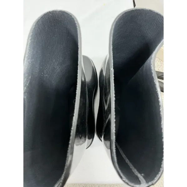 Womans Excellent Condition Knee High Pull On Rain Boots Black Size 9 Round Toe - Image 6