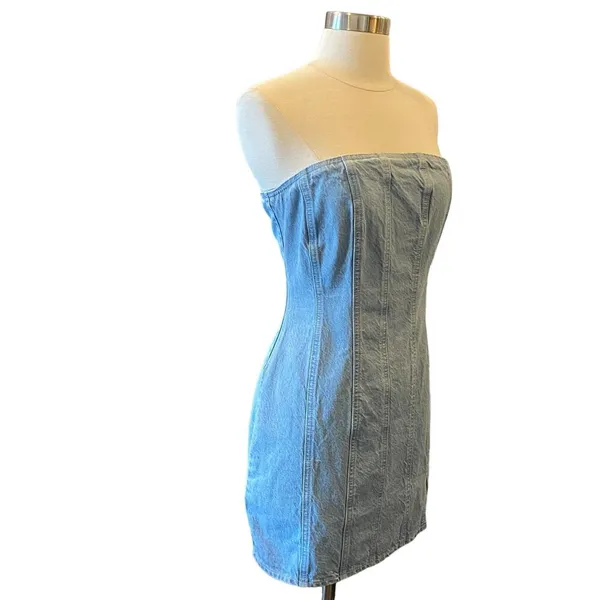 Asos Strapless Denim Mini Dress With Slit Hem - Image 6