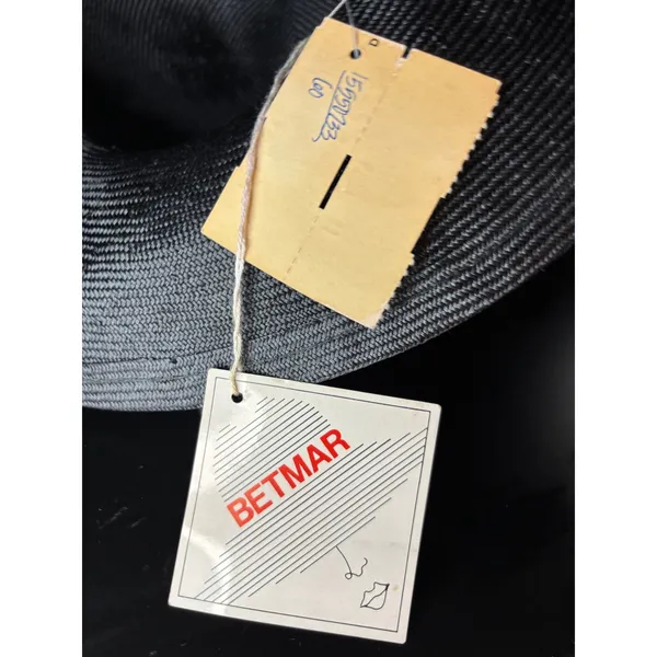 Vintage Betmar New York Black Wide Brim Sun Hat Yellow Floral Velvet Ribbon NWT - Image 6