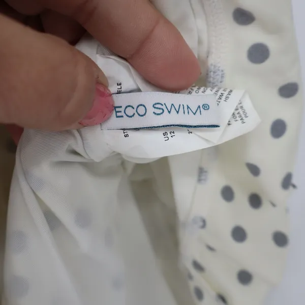 Eco Swim Tankini Top Women's 12 Cream Black Polka Dot Halter Good - Image 2