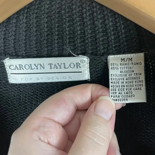 Vintage Carolyn Taylor Women’s Medium Black Cardigan Heart Floral Cottagecore - Image 5