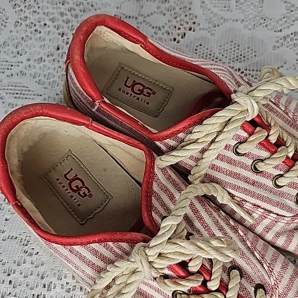 UGG Eyan ll striped low top canvas rope laced up red white sneakers shoes sz 9 - Image 3