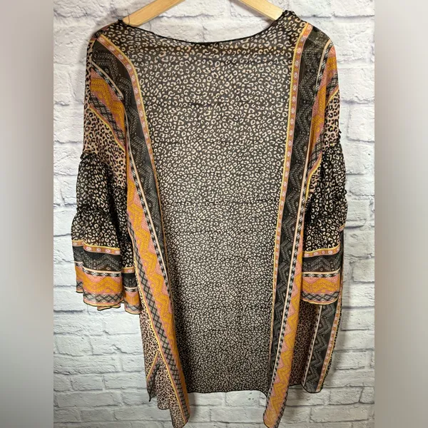 Democracy 3/4 sleeve double‎ ruffle stripe animal print kimono size small/medium - Image 6