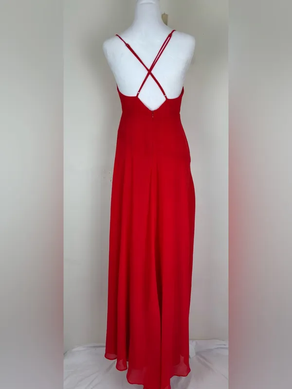 ASTR the Label red chiffon overlay ruffle front maxi dress. Medium - Image 6