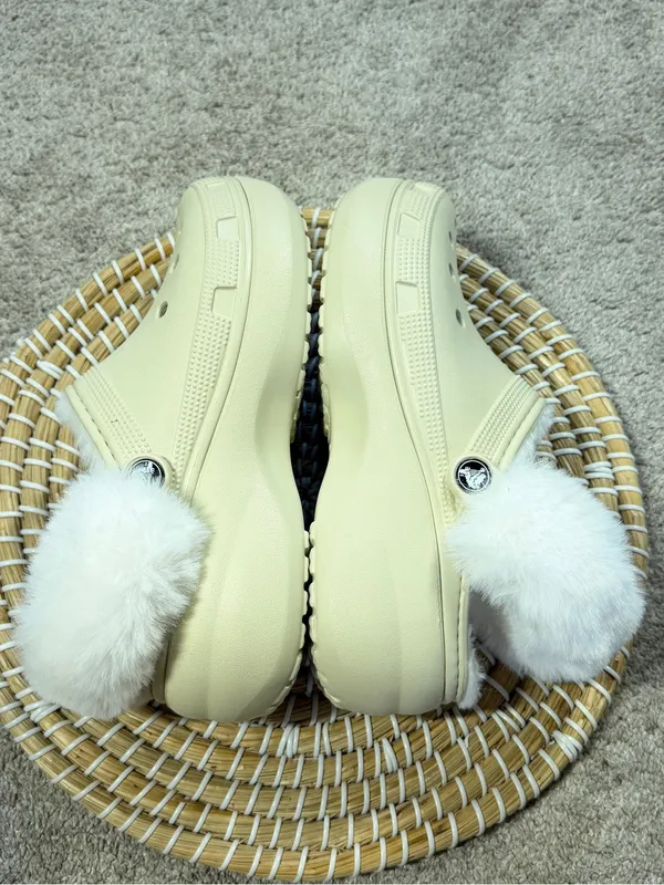 Crocs Women’s Classic Platform Fleece Lined Clogs in Bone Neutral 8 - Image 8
