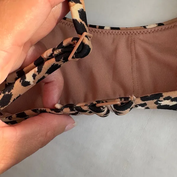 Women's Aerie scoop Bikini Top Tan/Black Leopard Print Size S - Image 4