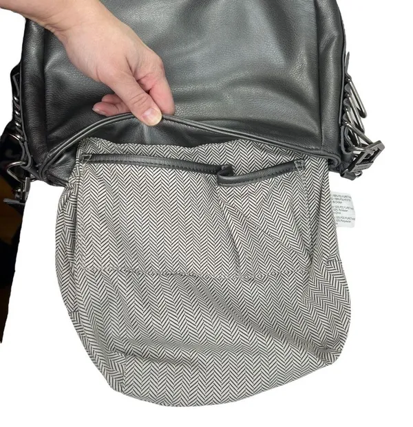 Steve Madden Gray Woven Faux Leather Crossbody Saddle Bag Purse - Image 9