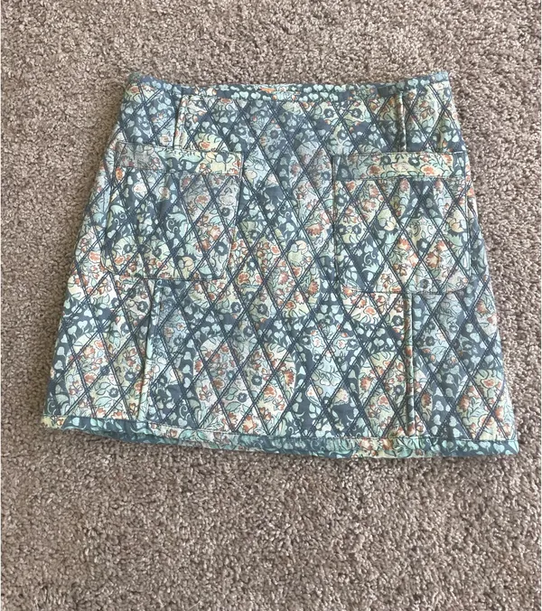 Free People Mini Skirt Quilted Darla Sz X-Small baby blue Floral Pockets Boho cottage core - Image 7
