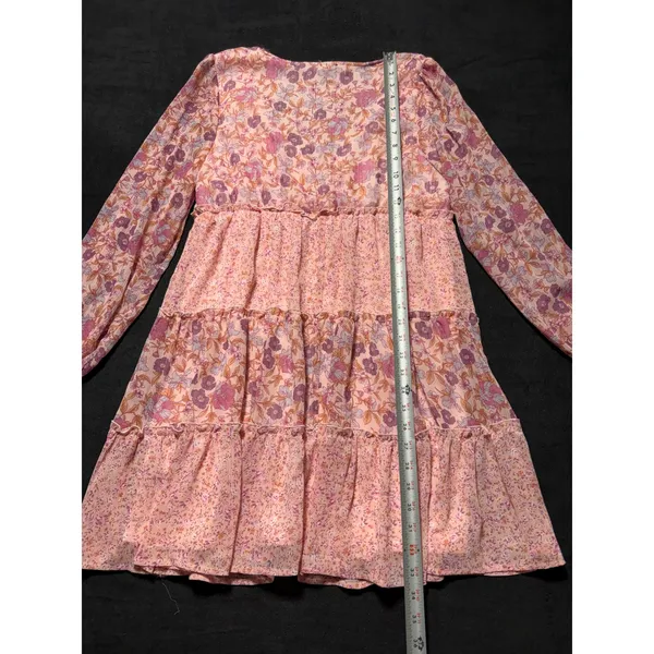 Ksnedjk Tiered Ruffle Floral Long Sleeve Mini Dress Womens L Pink Purple‎ - Image 7