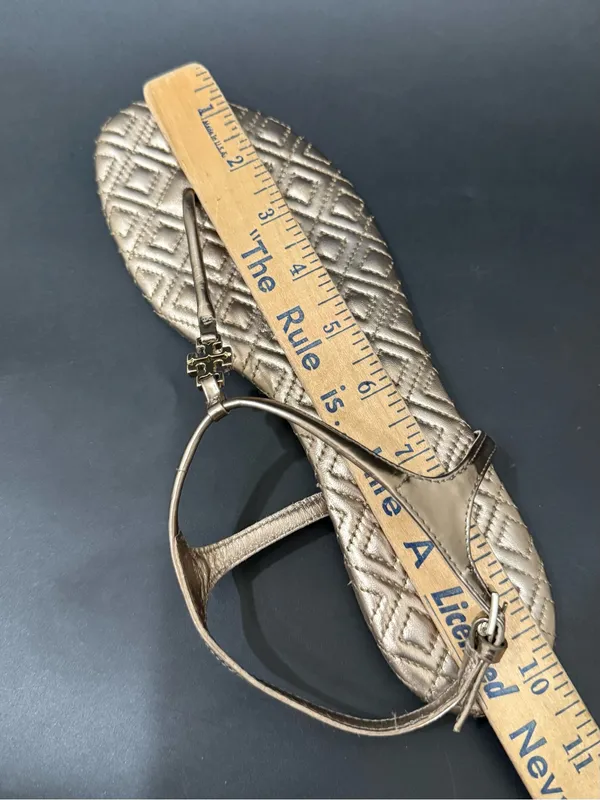TORY BURCH Marion Quilted Gold Metallic Leather T-Strap Thong Sandals US Size 9M - Image 12