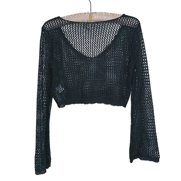 Superdown Whimsigoth Crochet Open Knit Crop Top XS Black Y2K Festival Rave Goth - Image 3