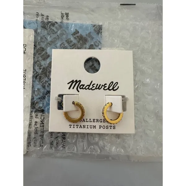 Madewell Sparkle Pavé Huggie Mini Hoop Earrings Crystal - Image 3
