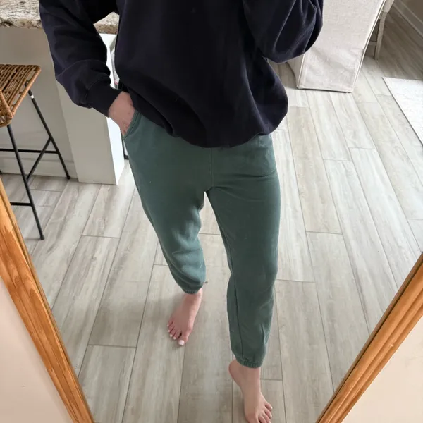 American Eagle Green Fleece Jogger Sweatpants Elastic Waist Lounge Women M - Image 3