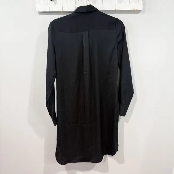Quince Silk Stretch Mini Shirt Dress Black XS (No Belt) - Image 2