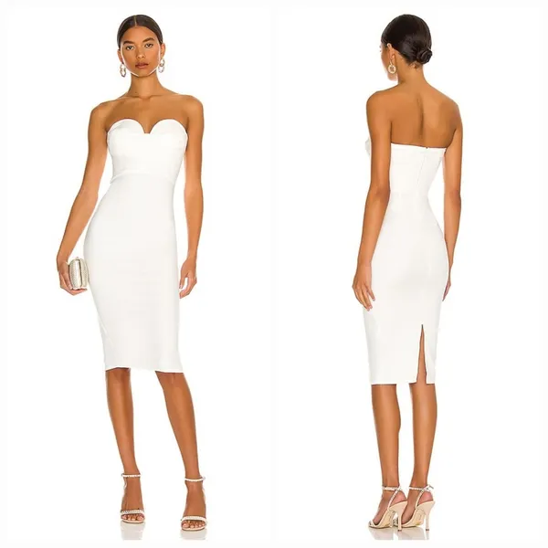 MORE TO COME Sophia Strapless Midi Dress in White XS - Image 2